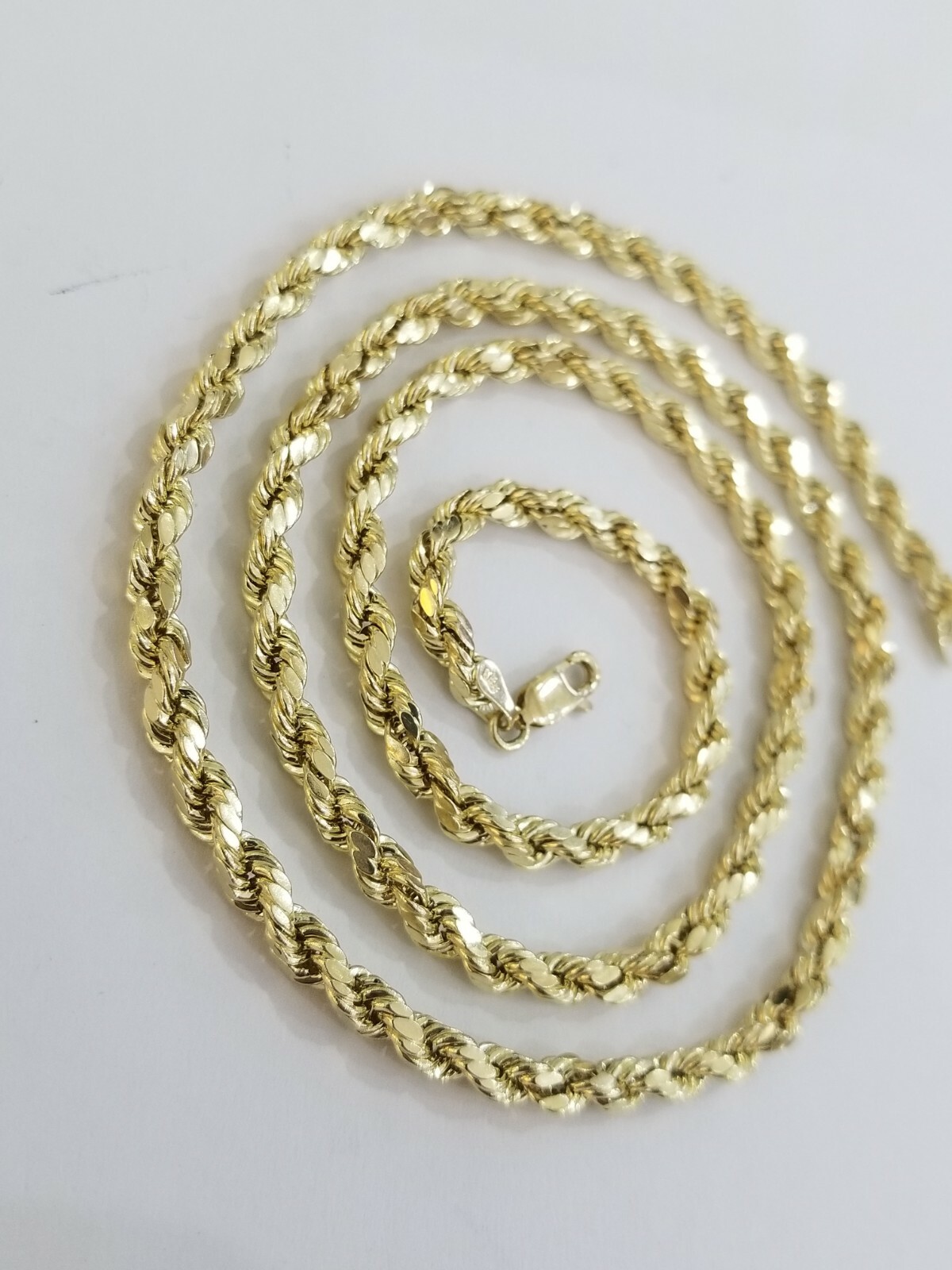 SOLID 10k Yellow Gold Rope Chain Necklace Diamond Cut 4mm 18 Inch Men Women