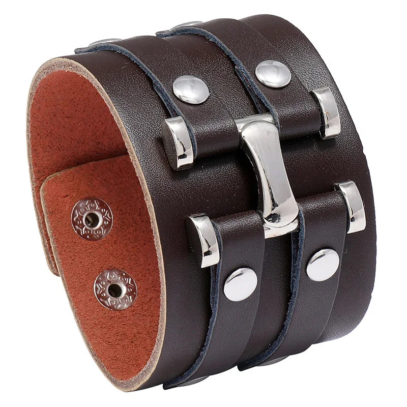 New Vintage Leather Bracelet Adjustable Gothic Punk Cuff for Men Jewelry