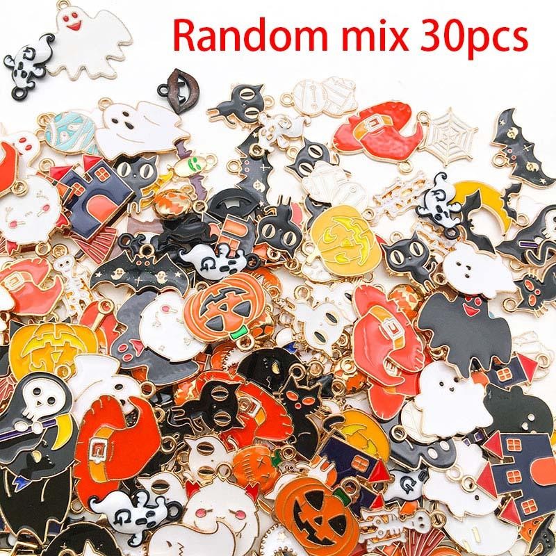 40pcs Enamel Halloween Decoration Charms Alloy Ghost Pumpkin Spider Bat Pendant