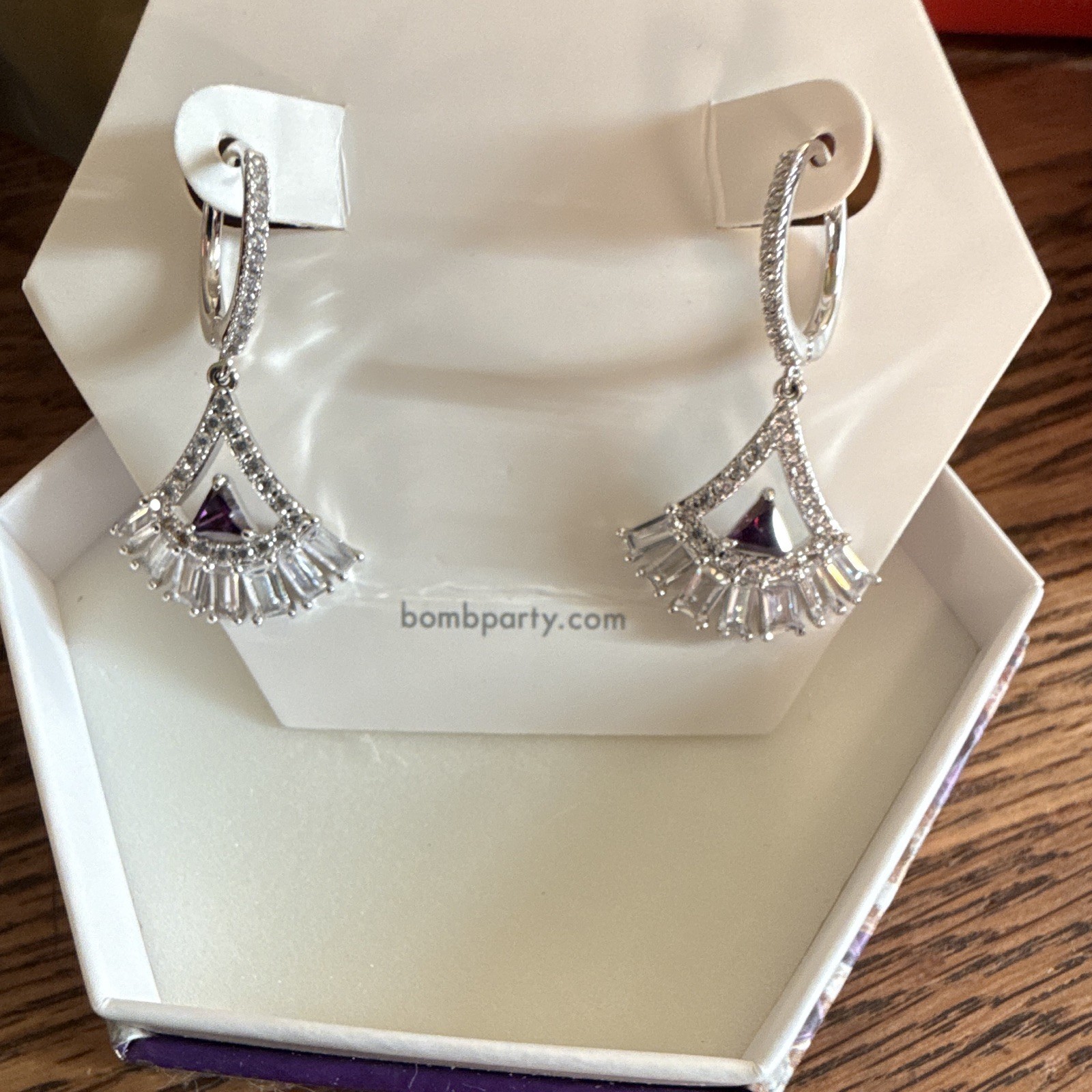 Bomb Party Royal Fanfare RBP5964 Purple CZ Dangle Huggie Earrings