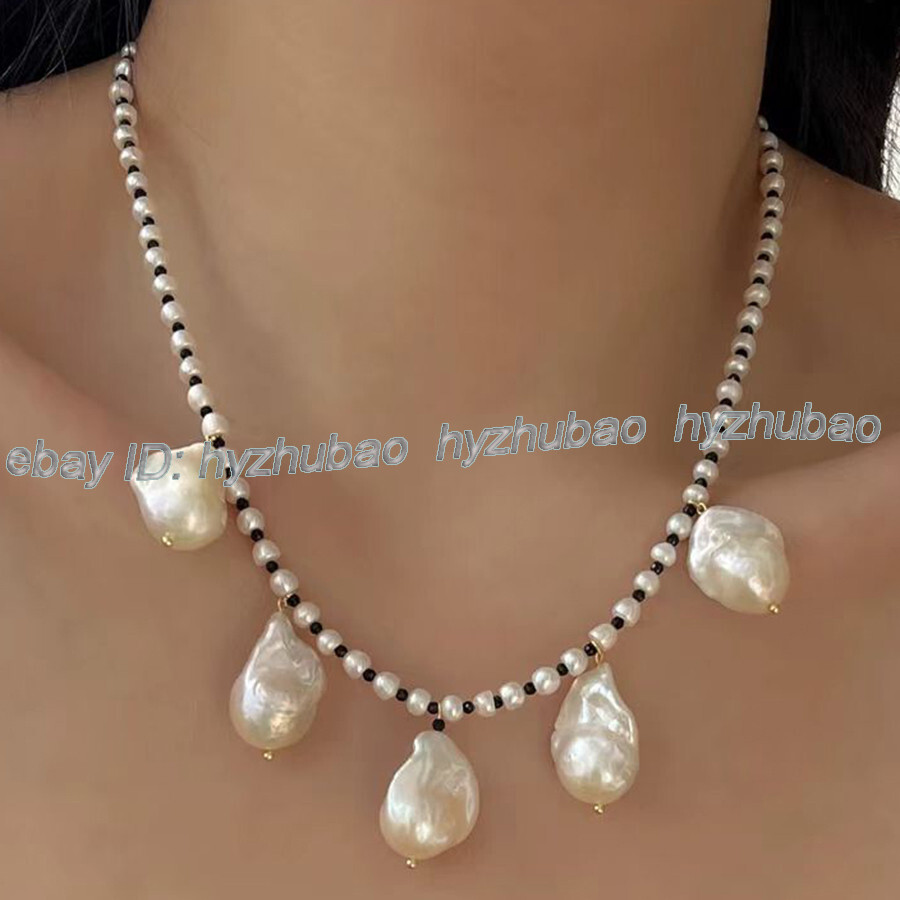 Natural 5-6mm/15-20mm White Baroque Reborn Keshi Pearl Pendants Necklace 18″-28″