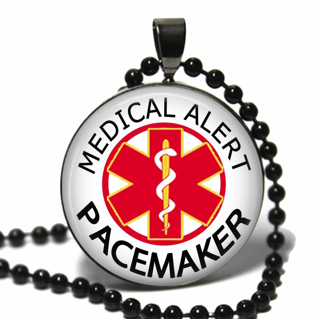 Pacemaker Medical Alert Necklace Glass Top Pendant & Chain Medical Condition