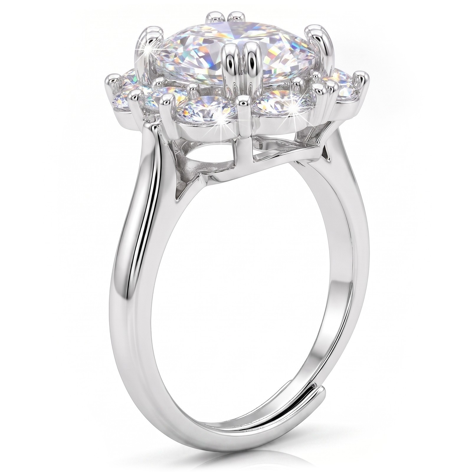 [US STOCK] 5CT CZ Halo Engagement Ring Silver Tone Adjustable Promise Gift Women