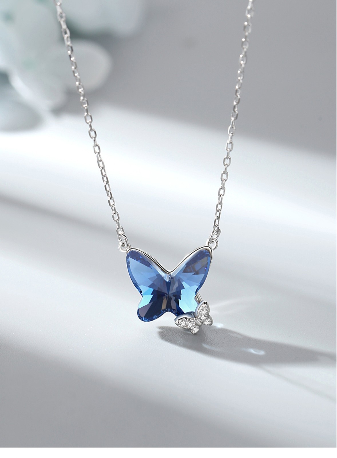 925 Sterling Silver Butterfly Pendant Necklace For Women Inlaid Crystal CZ