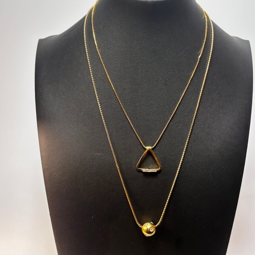 Necklace Lot Gold Triangle Sphere Pendants Rhinestone Accents 18in 90s Y2K