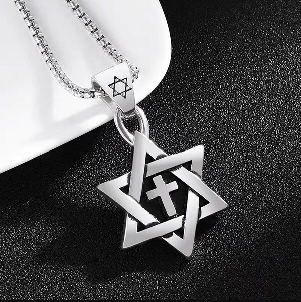 Silver Jewish Star of David with Cross Necklace