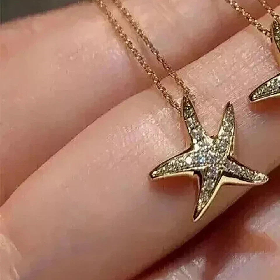 14K Yellow Gold Plated Women Star Shape Pendant 2Ct Round Cut Simulated Diamond