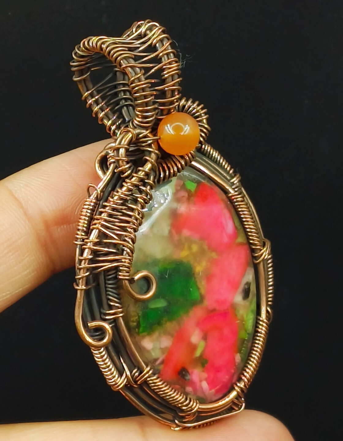 Copper Unakite Gemstone Copper Wire Wrapped Handmade Jewelry Pendant
