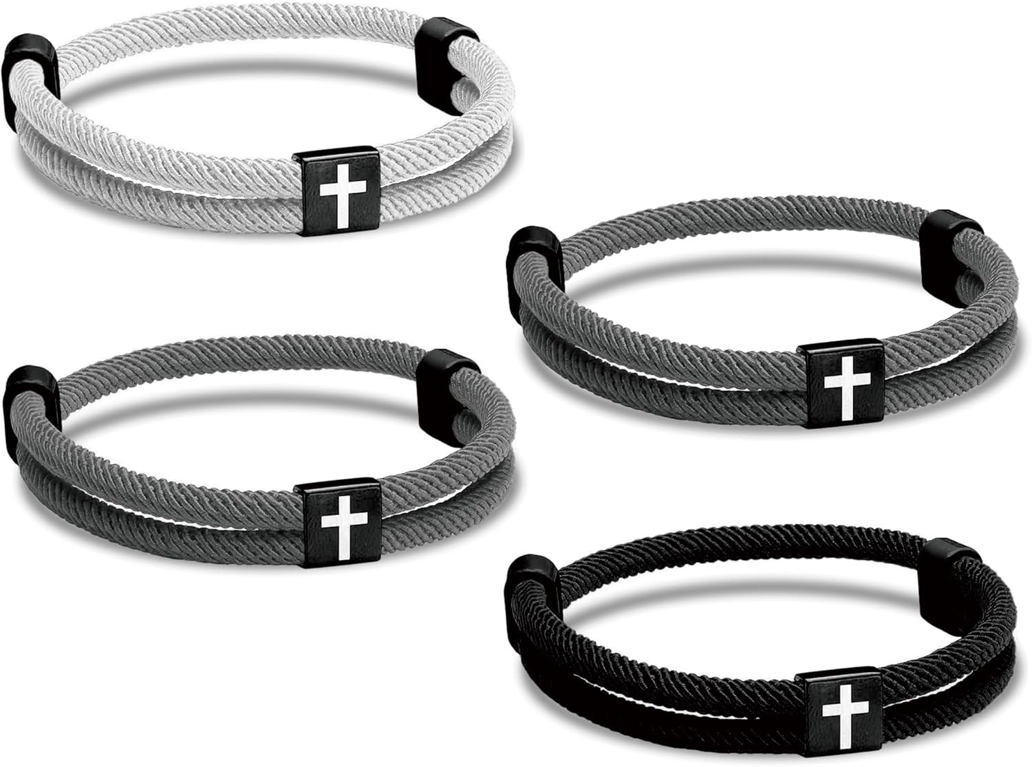 4Pcs Bracelets, Cross Bracelet for Men, Adjustable Braided Christian Bracelets