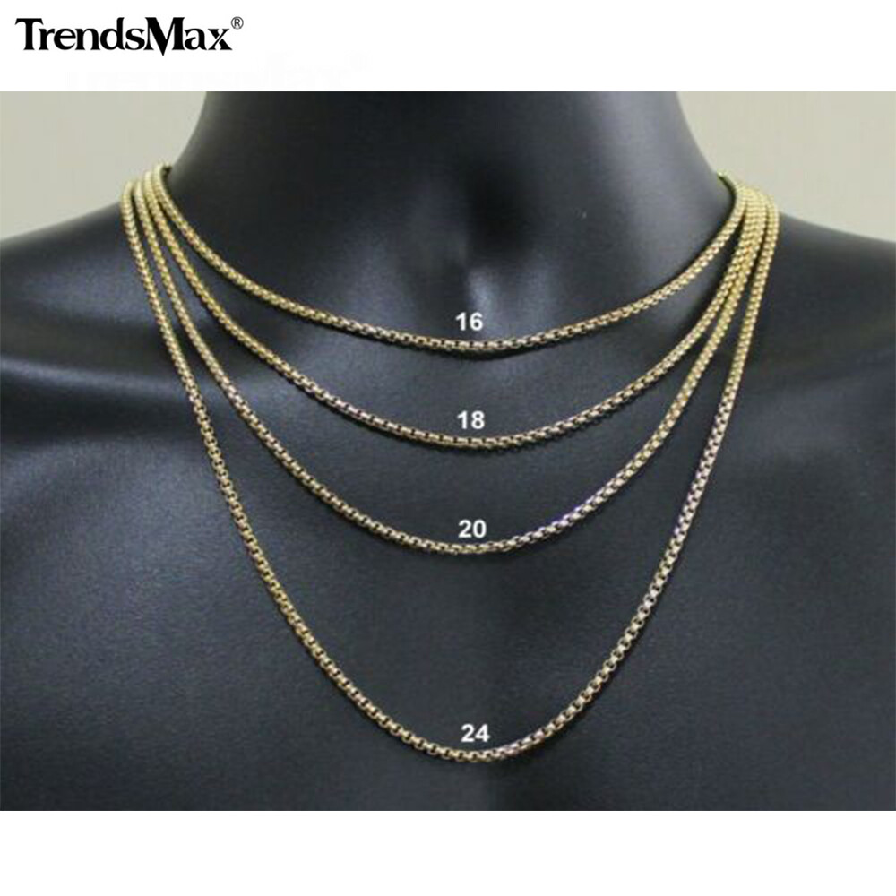 1/2Pcs 2mm Thin Box Link Gold Plated Stainless Steel Chain Necklace for Pendant