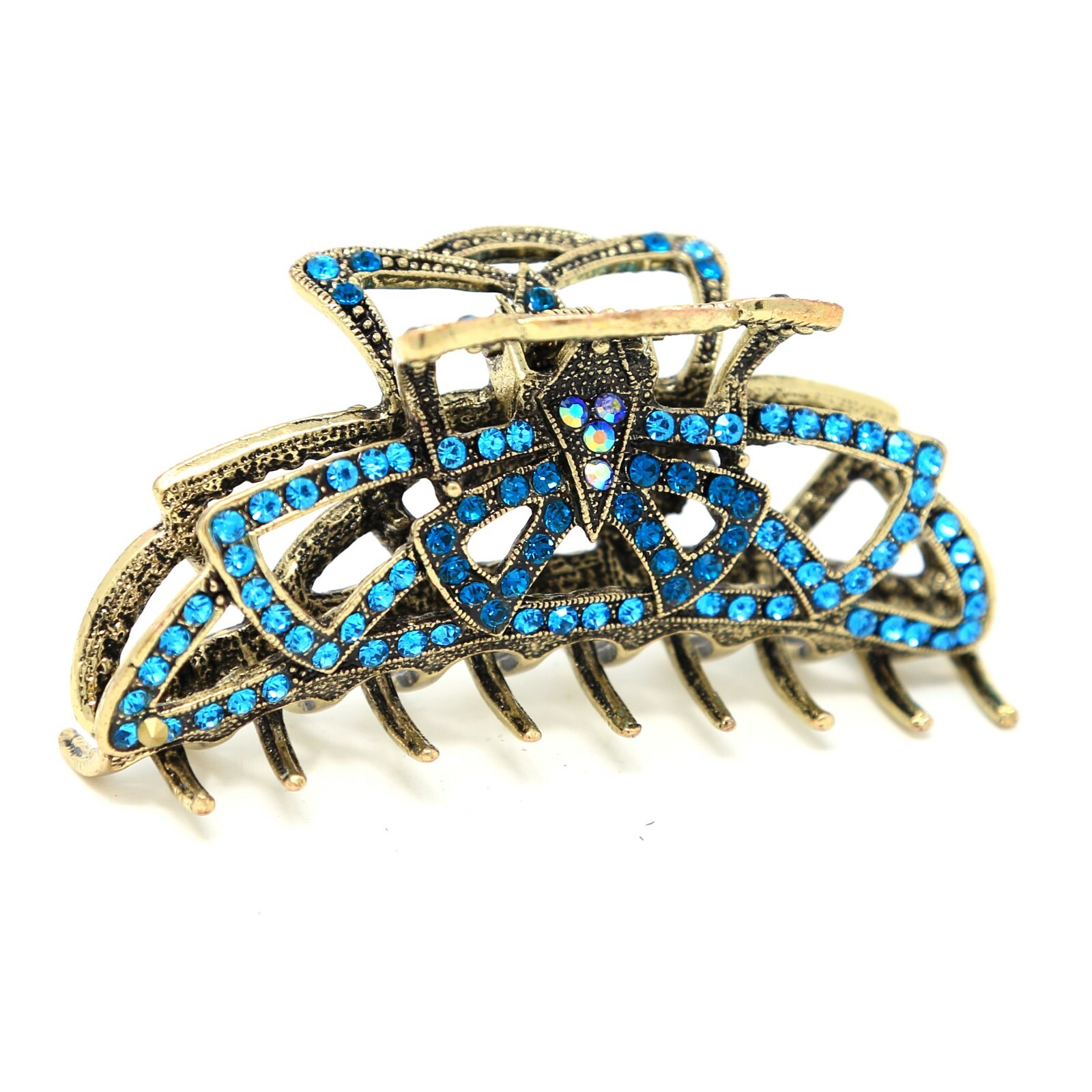 Top Quality Women Rhinestone X-Large Metal Claw Hair Clip Antique Silver