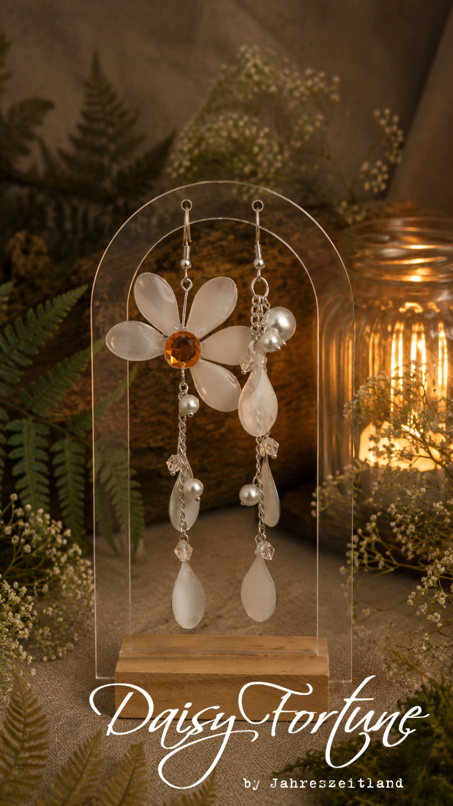 Handmade Asymmetrical Daisy Flower Dangle Earrings White Boho Gift