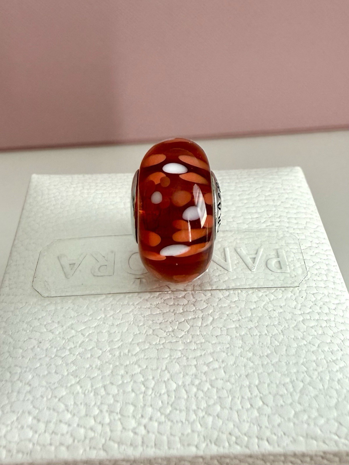 PANDORA SILVER ORANGE SPOT LIGHT X-LARGE MURANO GLASS CHARM AUTHENTIC RETIRED