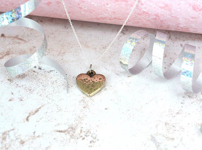 8th Anniversary Bronze Pendant Beaten Heart Gift UK