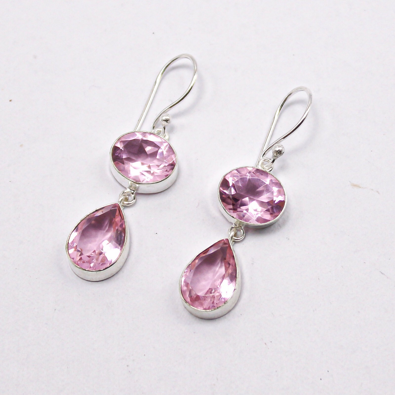Kunzite Jewelry Sterling Silver Gift For Mother Drop/Dangle Earrings 1.88″