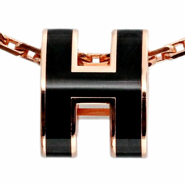 Hermes Pop Ash Mini H Pendant Necklace Black Color Chain 40cm 16”