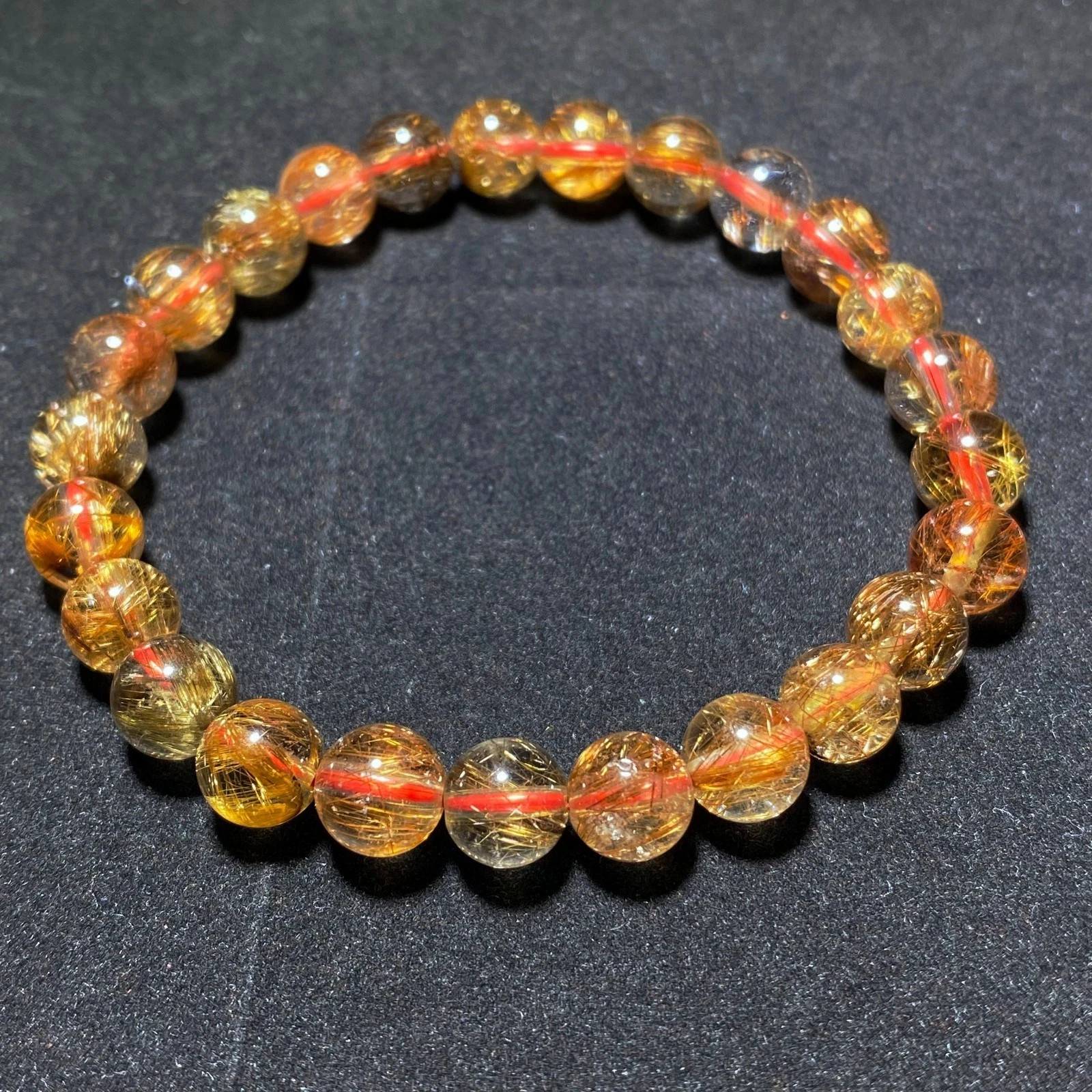 7.8mm Natural Red Copper Quartz Crystal Beads Bracelet C1795