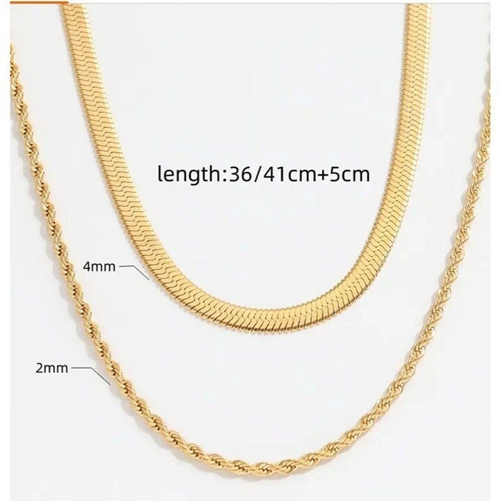Layered Gold Herringbone Rope Chain Necklace 18K Waterproof Hypoallergenic CUTE