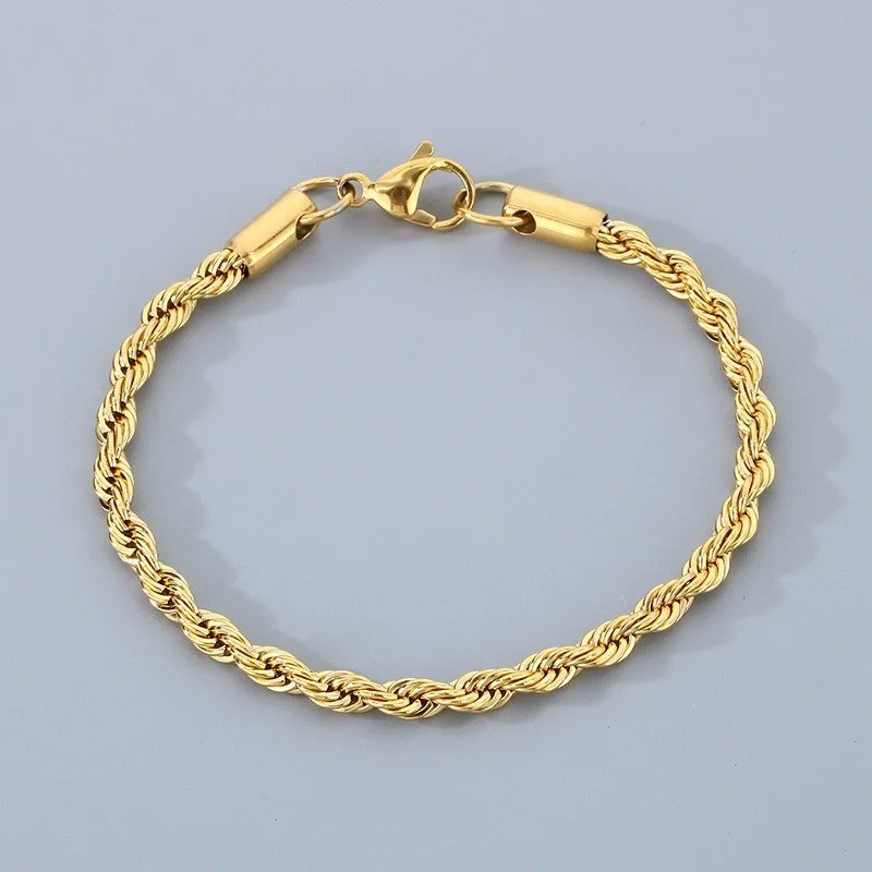 18K Gold Plated 925 Sterling Silver 4mm Chain Bracelet Unisex 8in 20cm Gift USA