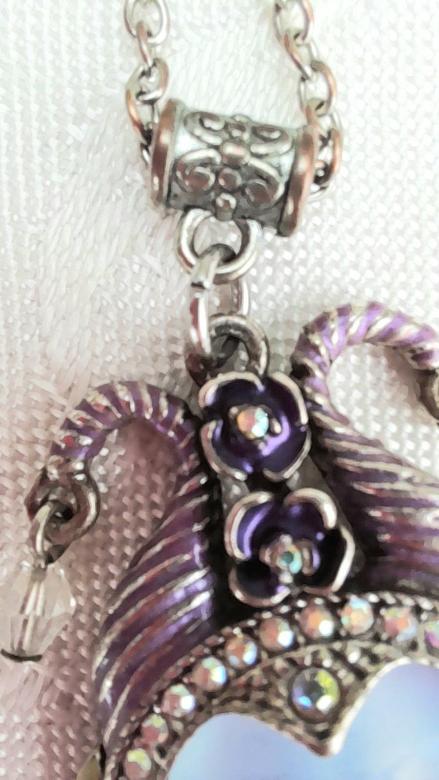 Kirks Folly Sea view Moon Face pendant necklace enamelled with ab stones signed