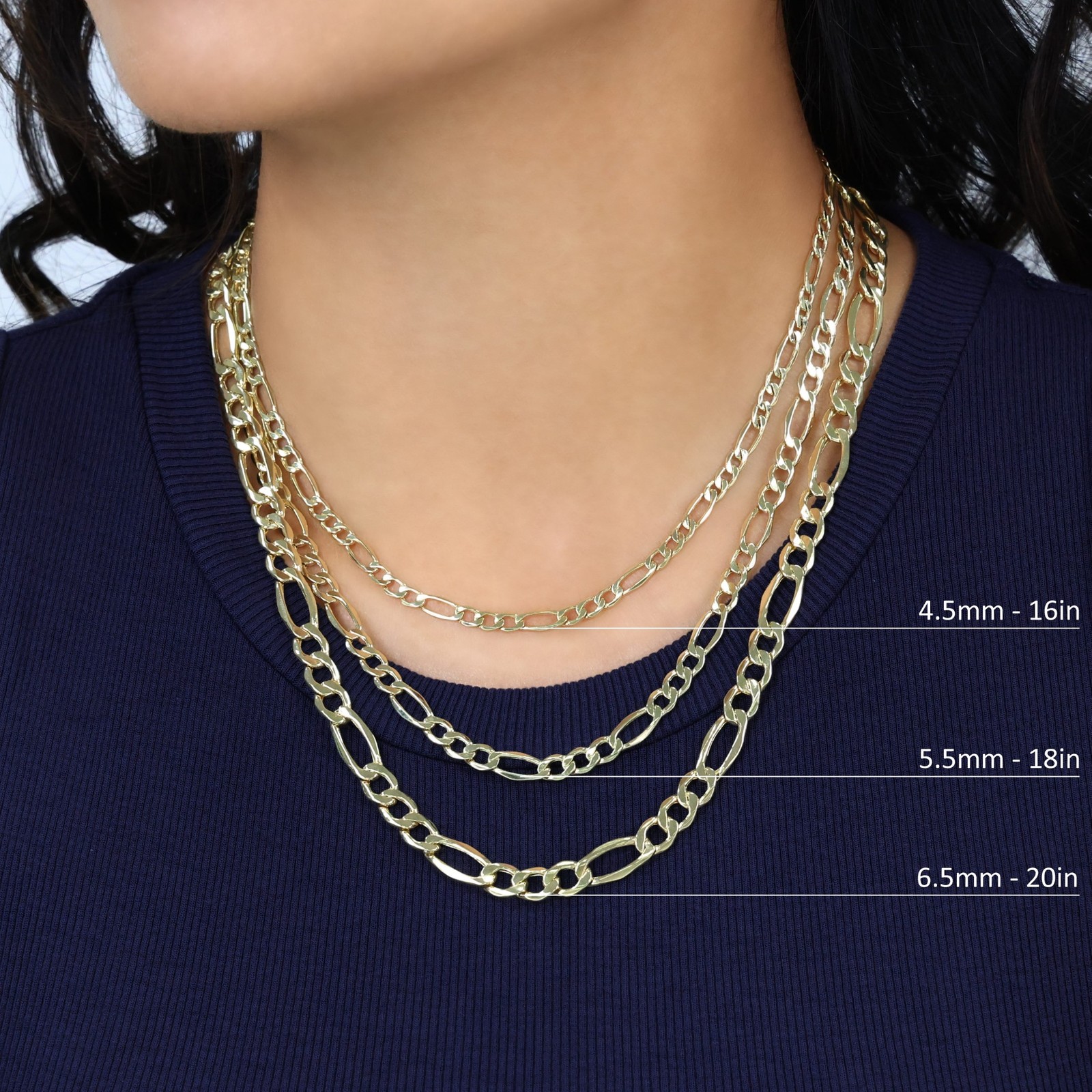 14K Yellow Gold 2mm-7.5mm Figaro Link Chain Necklace Bracelet Men Women 7″- 30″