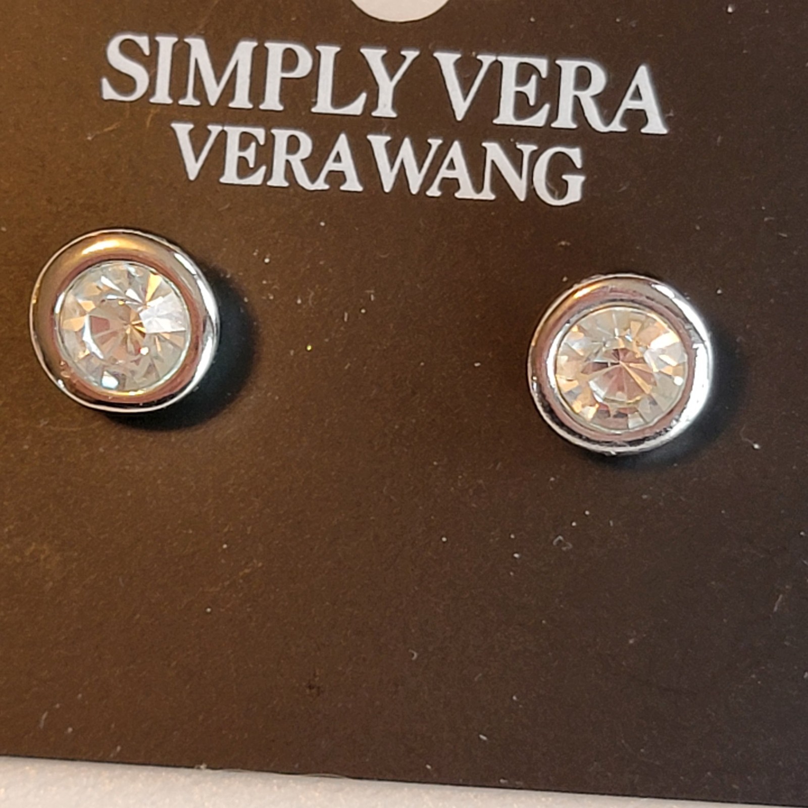 Vera Wang Round Crytal stud Earrings Silver Tone