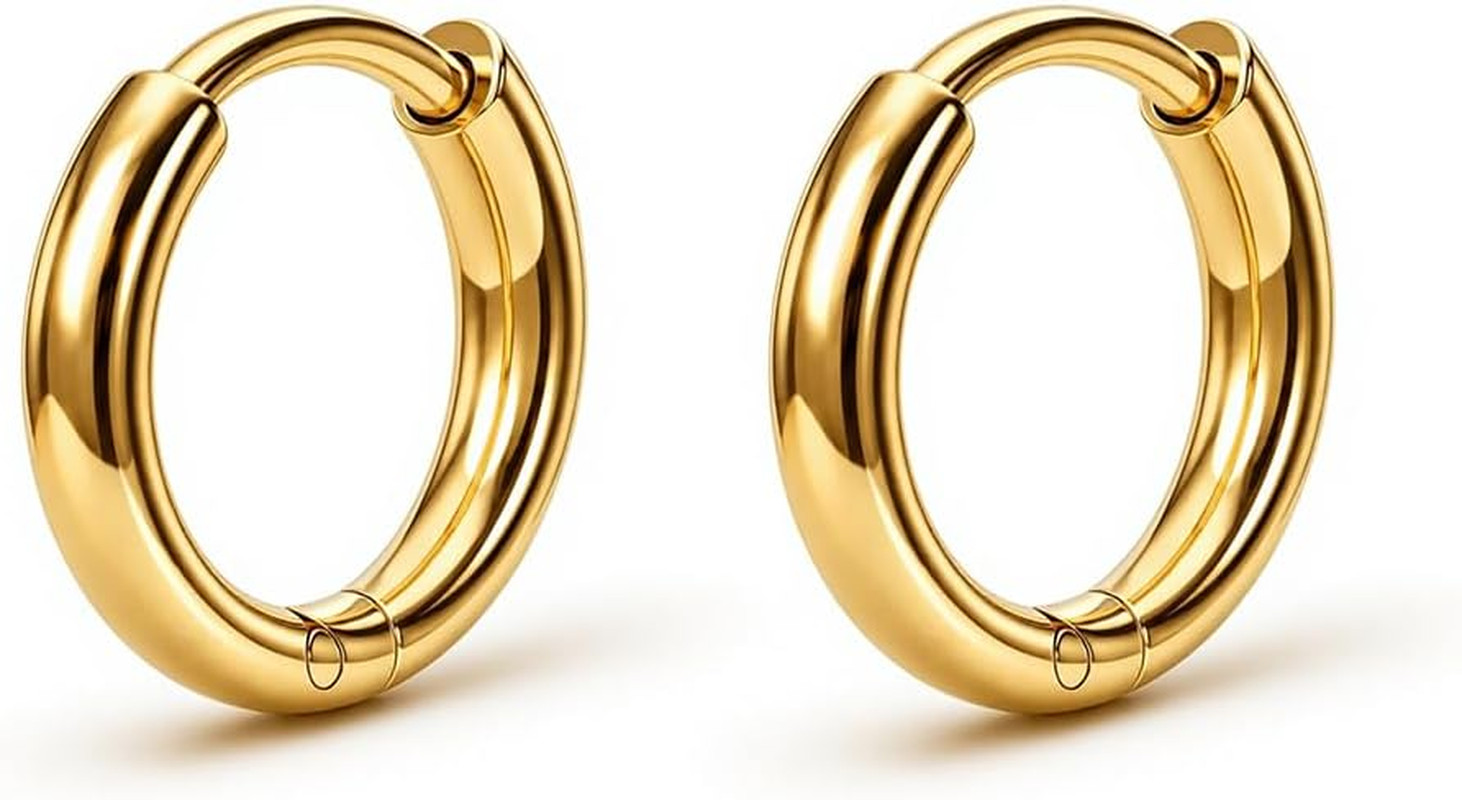 Surgical Steel Huggie Hoop Earrings & Flat Back Studs for Women Men, 6Mm-14Mm Sm