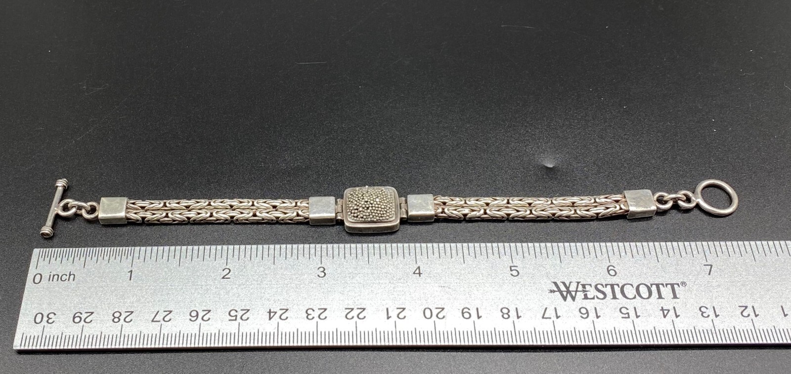 BALI STYLE-Sterling Silver Two Strand Granulated Byzantine Toggle Bracelet