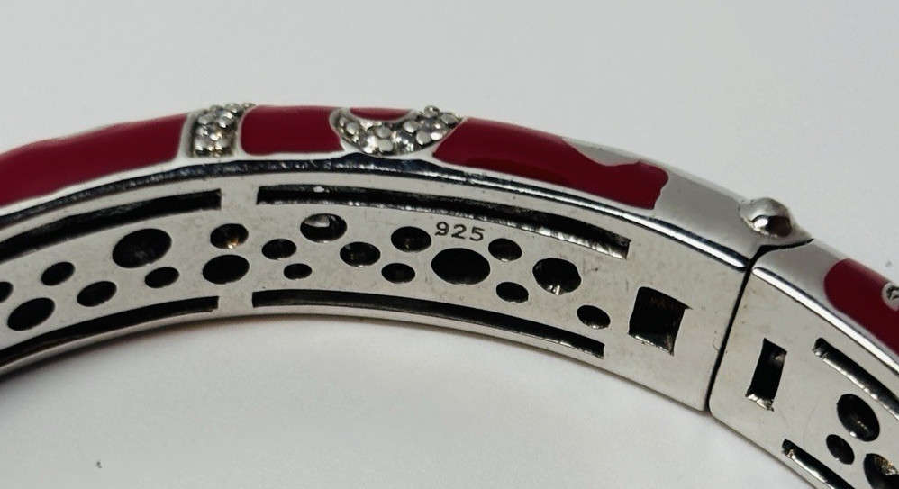 Belle Etoile Sterling 925 Silver Red Enamel Royale CZ Bangle Bracelet 7 in-1.3