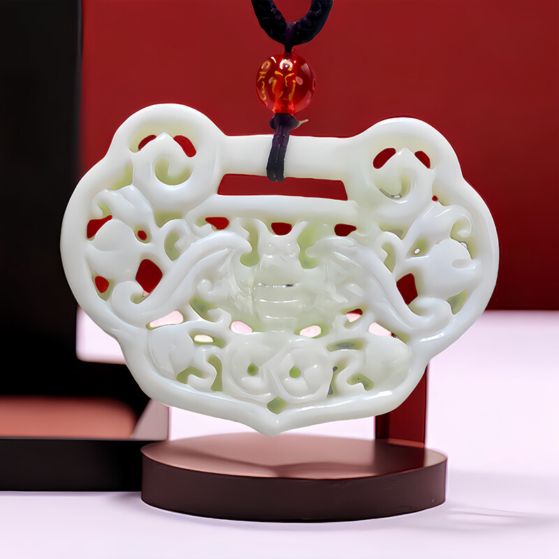 White Natural Real Jade Bat Pendant Necklace Gemstones Vintage Luxury
