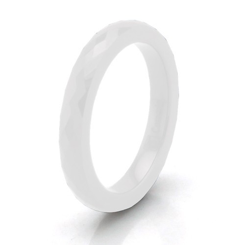 Light Weight Durable Classic White Ceramic Faceted 3mm Band, Size 6-9