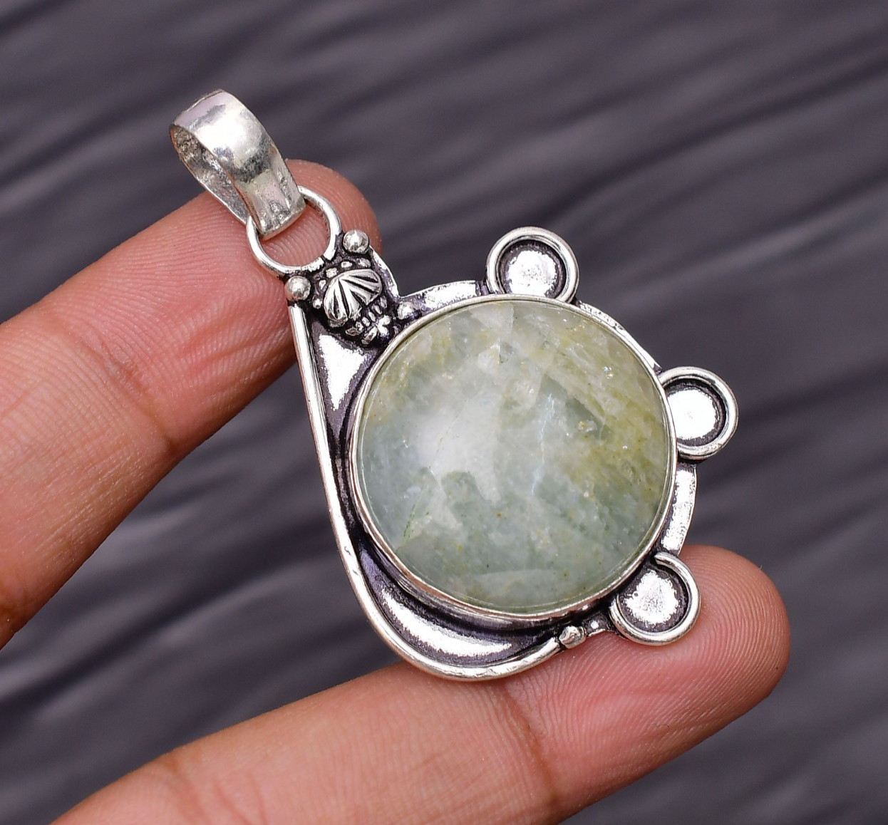 Aquamarine Gemstone 925 Sterling Silver Pendant -1.88″