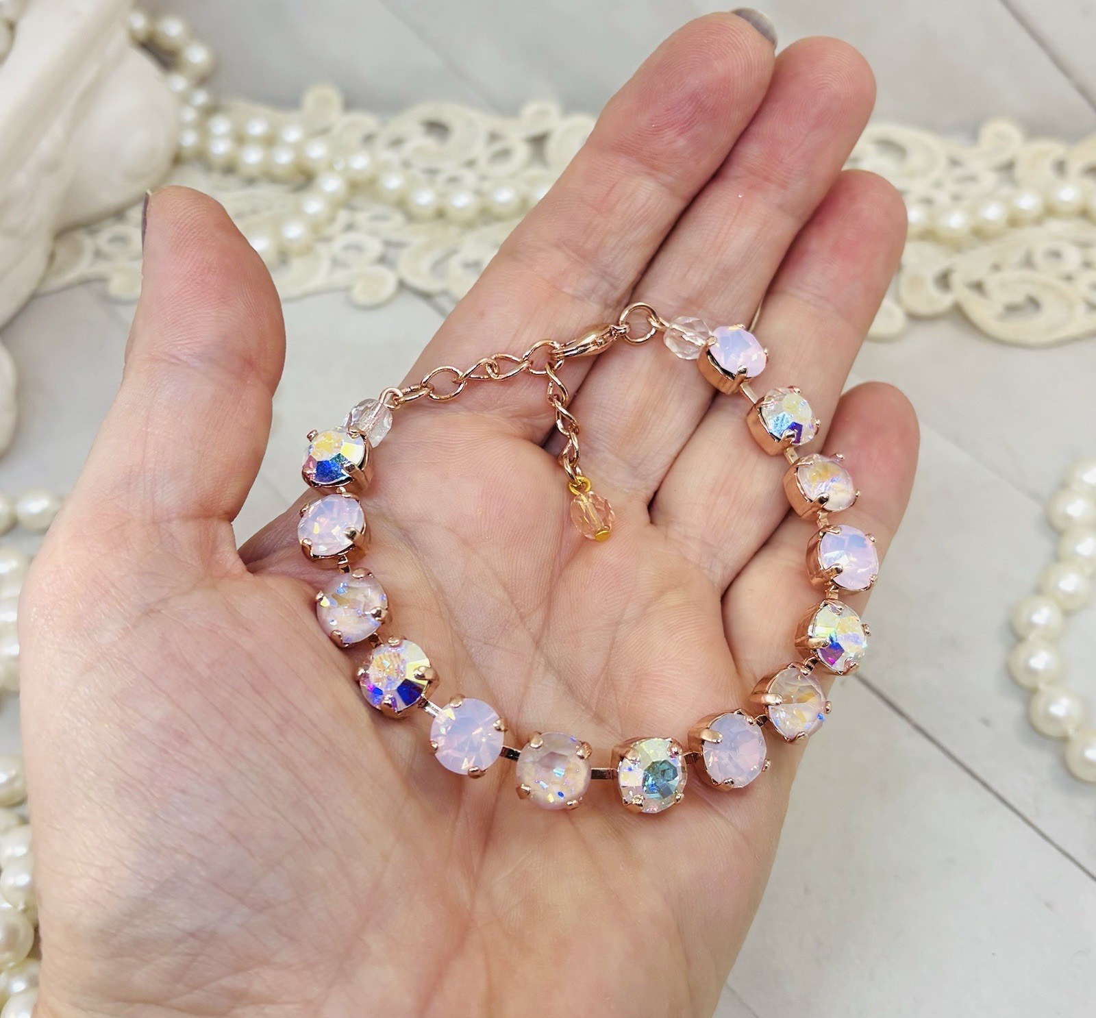 Rose Gold Plated Light Pink Dusty Rose Crystal Cup Chain Tennis Bracelet