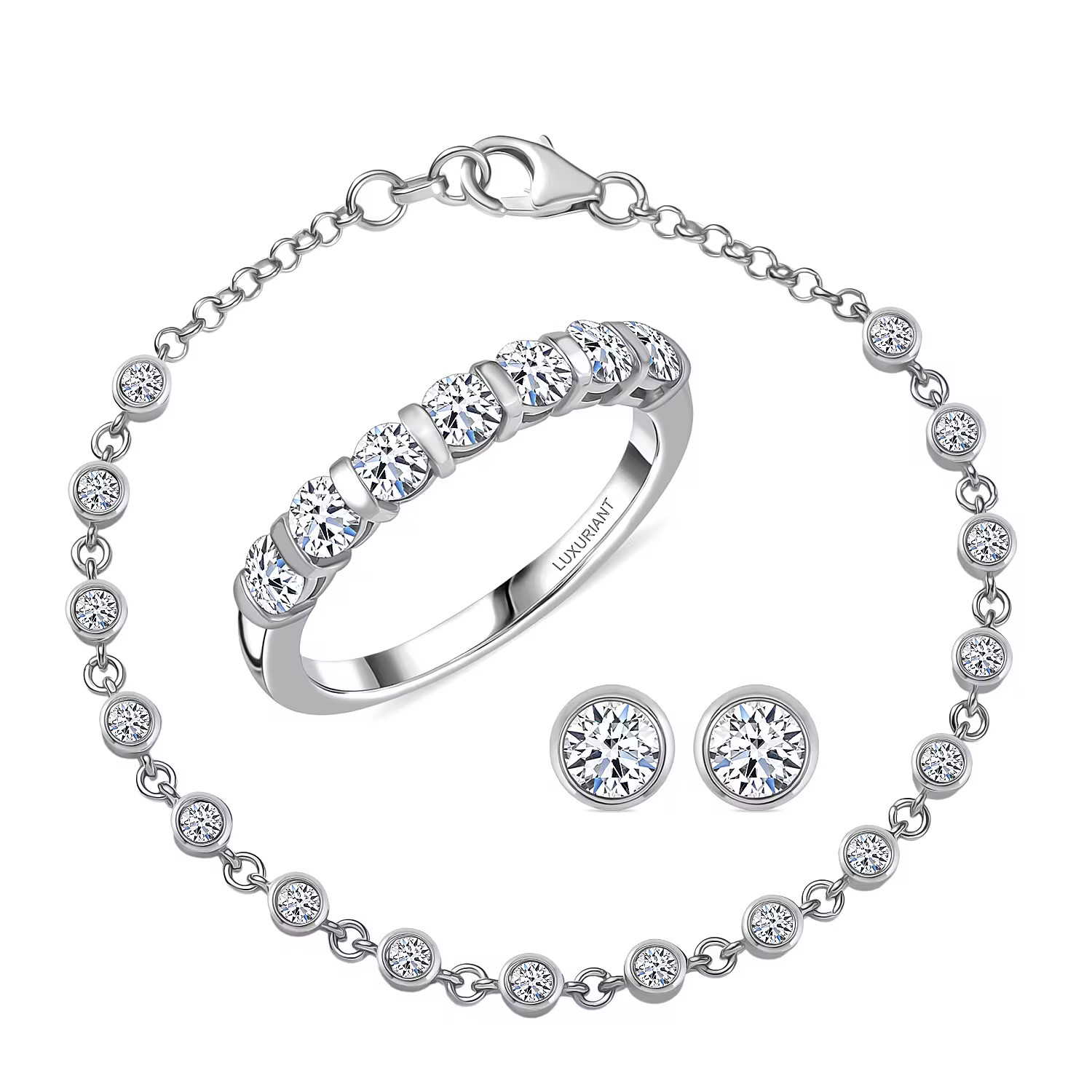 Luxuriant Lab Grown Diamond SII1 2.80 ctw Bubbles Ring Size 6 and Stud Earrings