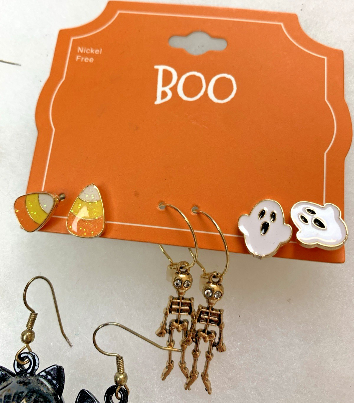 Halloween Jewelry Lot 8 Pairs Earrings Ghost Bat Spider Pumpkin Skeleton Cat