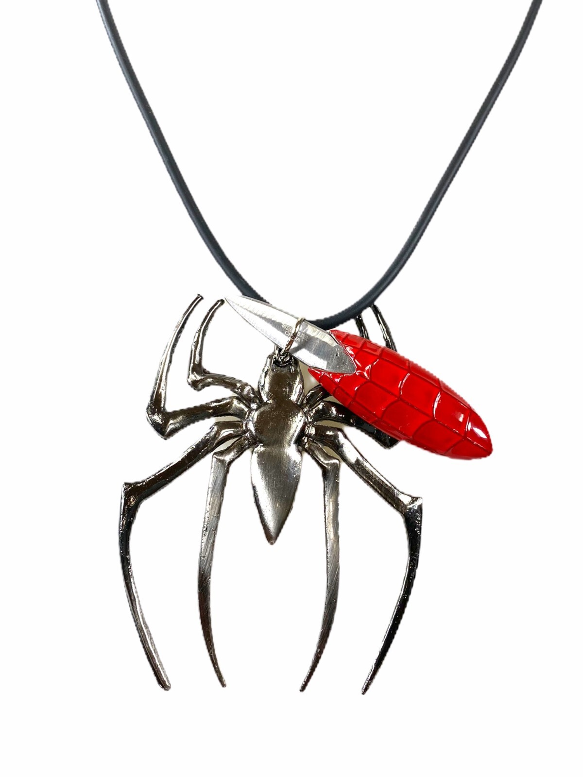 Spider With Removable Knife Necklace Pendant Punk Silver Jewelry