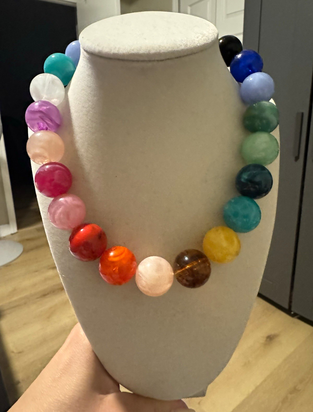 Multicolor Round Assorted Gemstone Beaded Statement Necklace, Ball/Bead