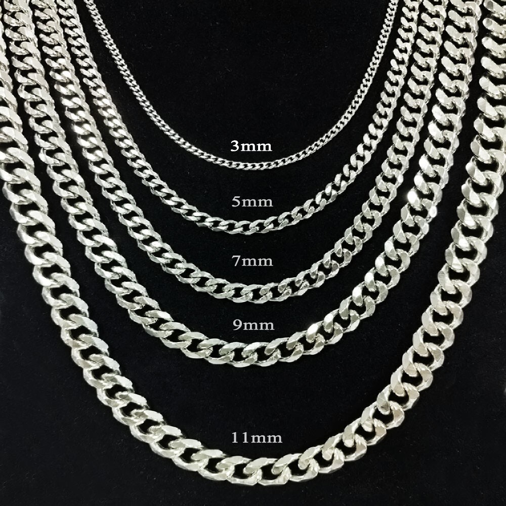 16-30″ Stainless Steel Silver Chain Cuban Curb Womens Mens Necklace 3/5/7/9mm