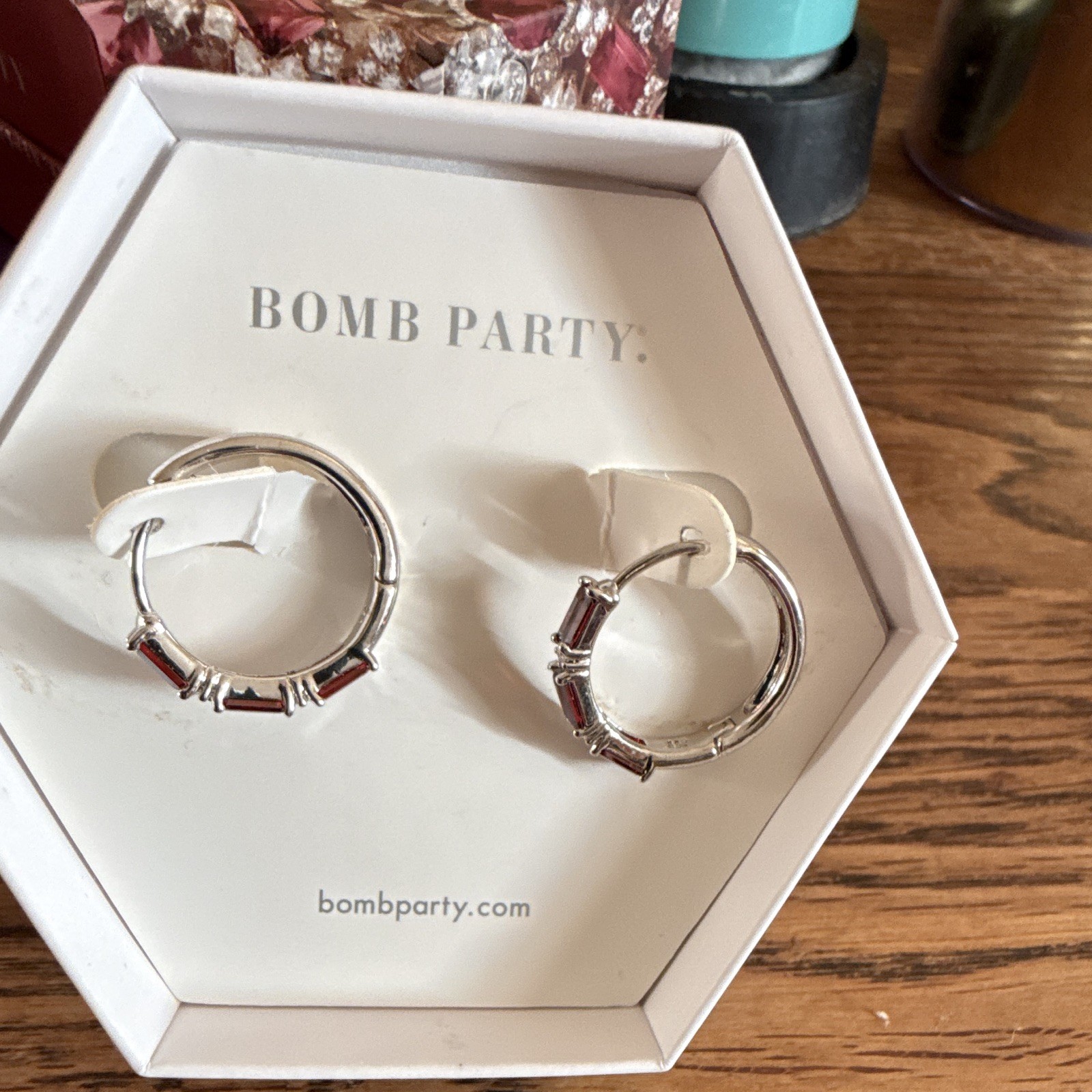 Ring Bomb Party Dreaming of Adventure RBP5695 Hoop Earrings Rhodium Garnet CZ
