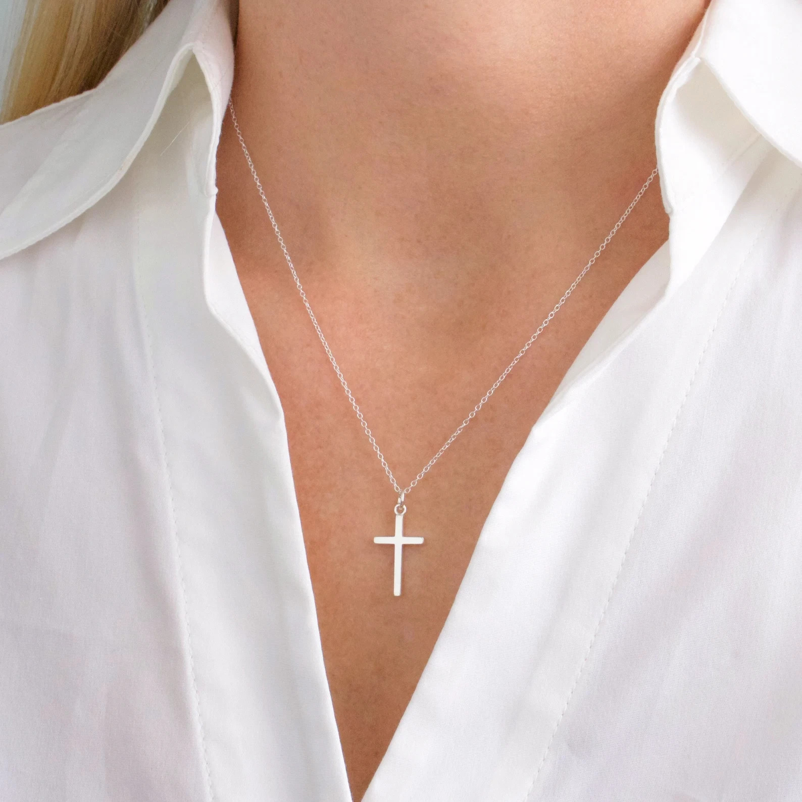 Fine 925 Sterling Silver Elegant Cross Pendant Necklace Religious Gift for Women