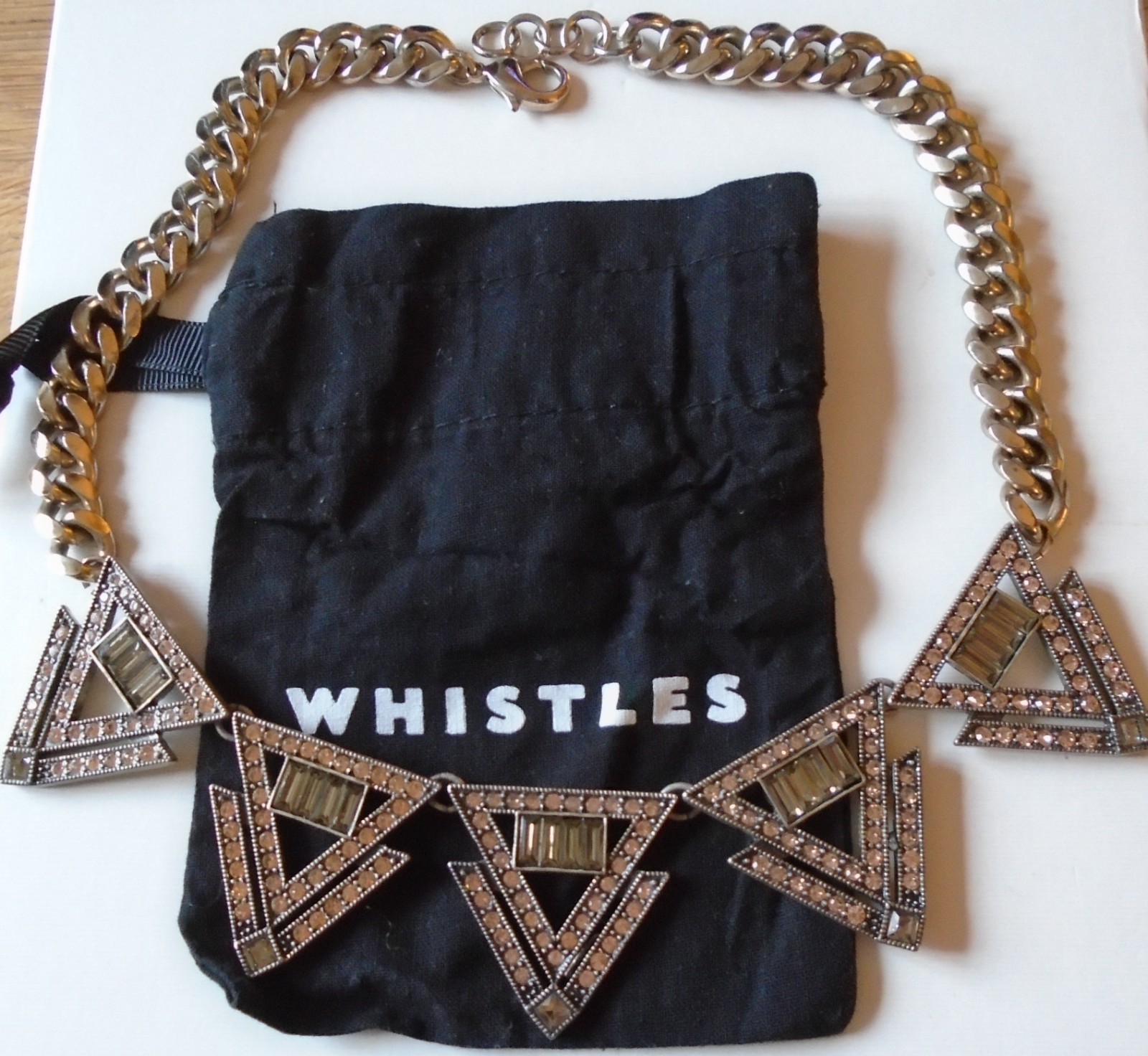 Lulu Frost Whistles Art Deco Style Statement Necklace crystal silver-tone signed