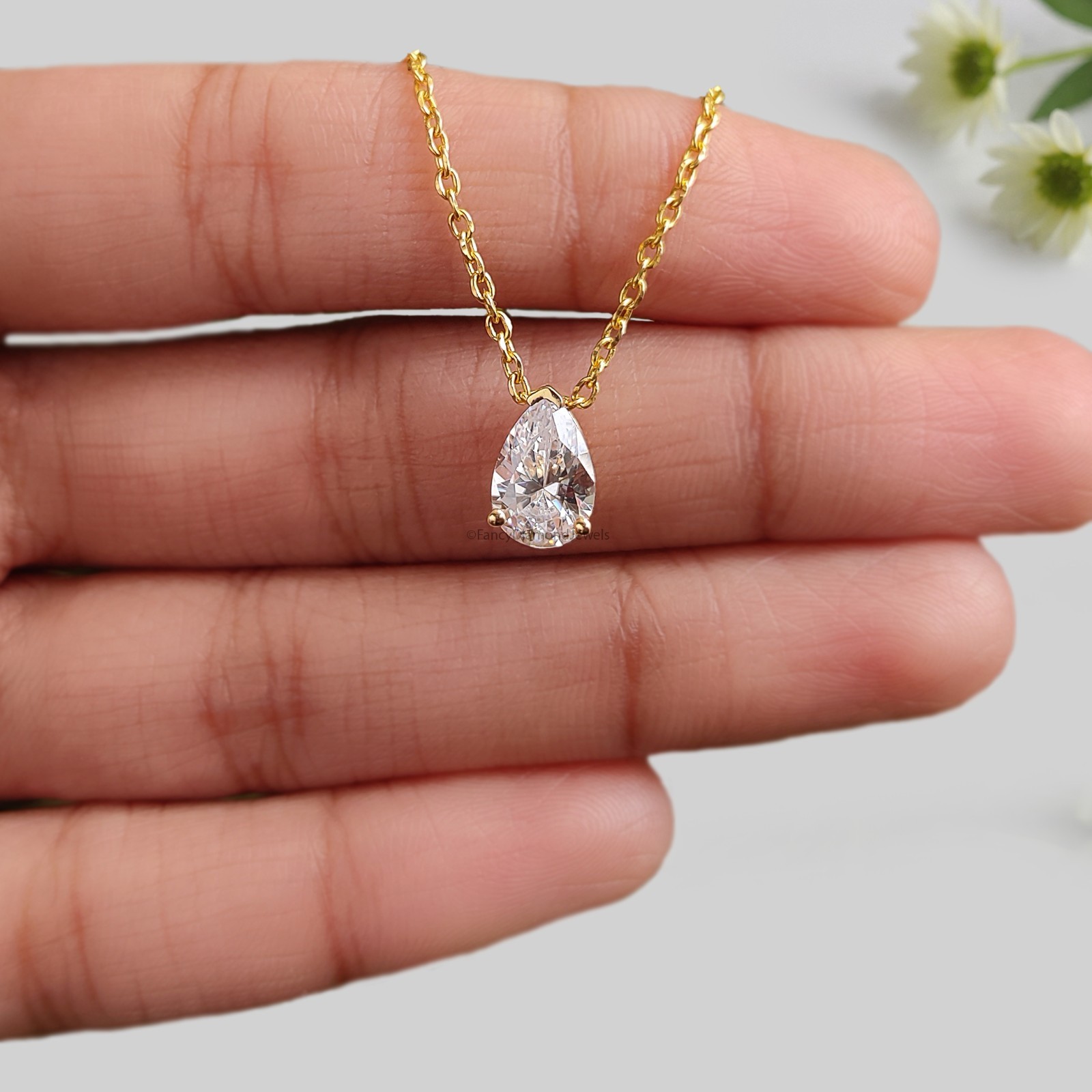 Teardrop Diamond Necklace Pear Diamond Necklace Yellow Silver handmade jewelry