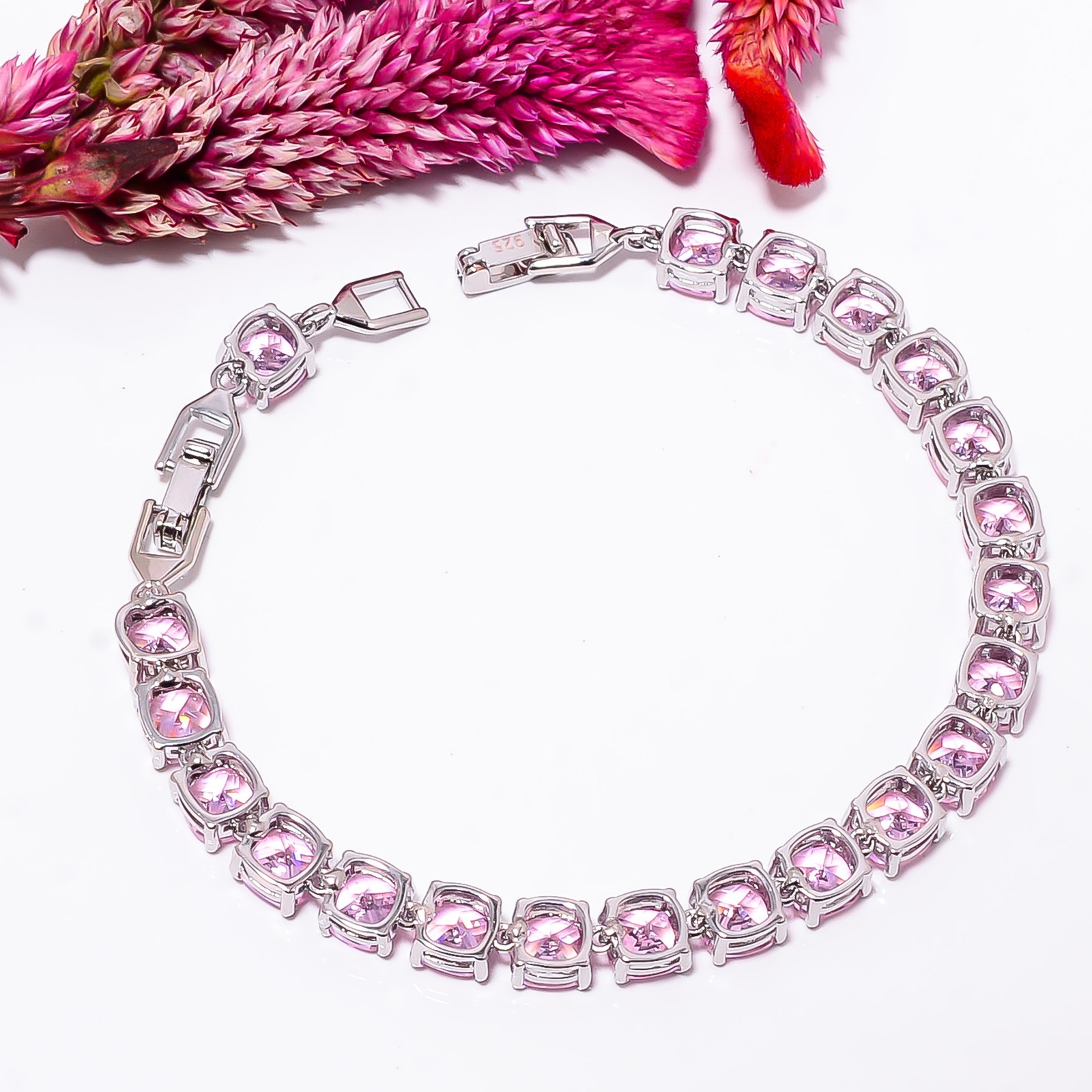 Pink Kunzite 925 Sterling Silver Adjustable Bracelet 7-8″ B140317, Gift for her