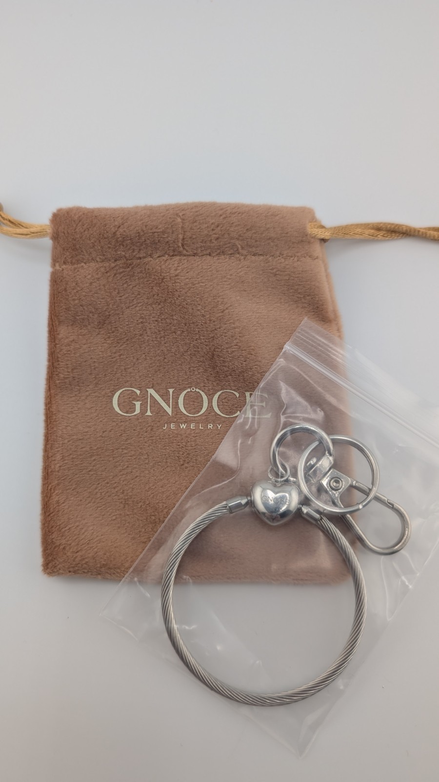 GNOCE Women’s Keychain Charm Heart Hidden Snap Clasp Silver