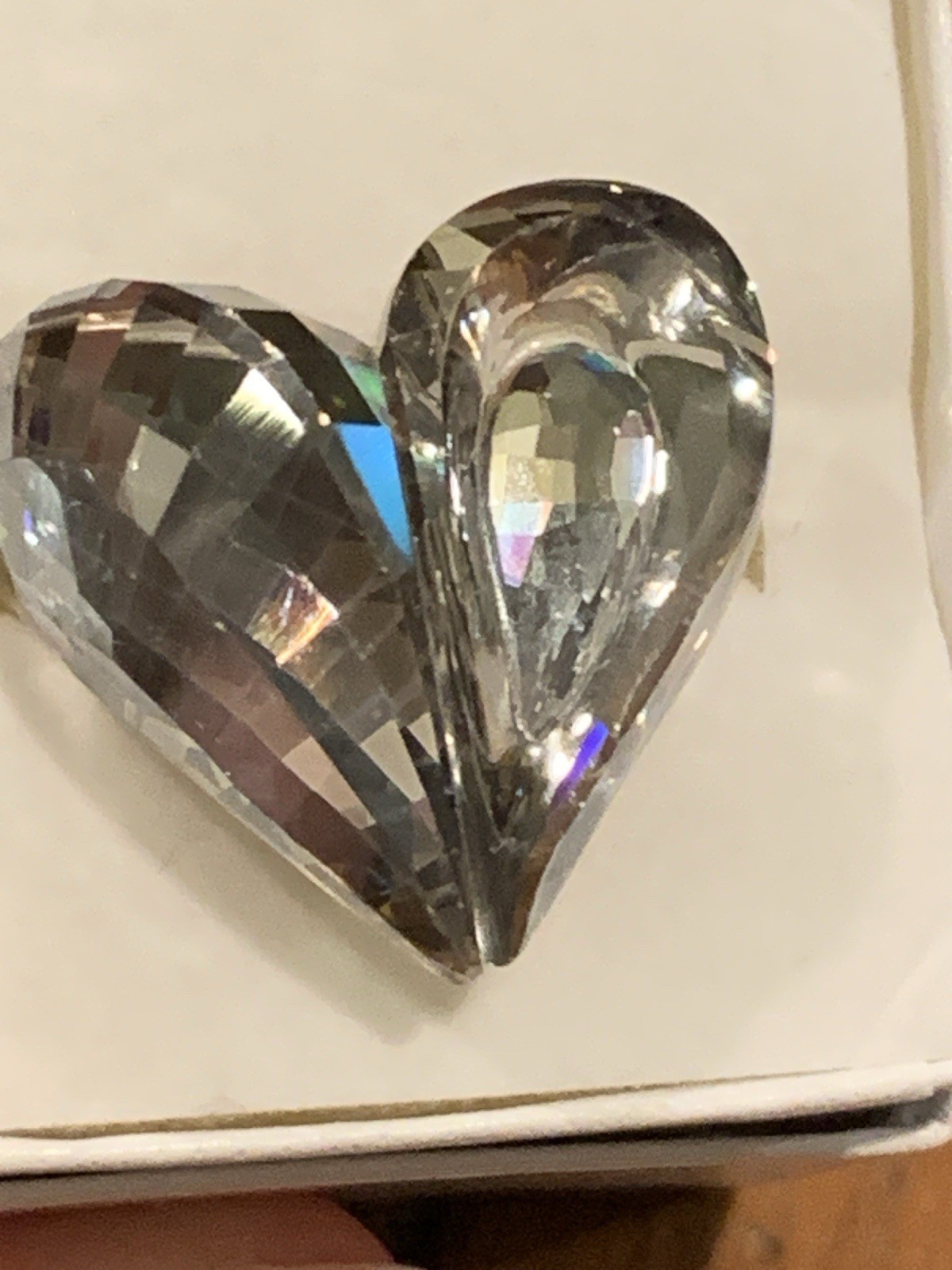 RARE Swarovski Swan Signed Crystal Large Heart Cocktail Ring Size 8.75 STUNNING