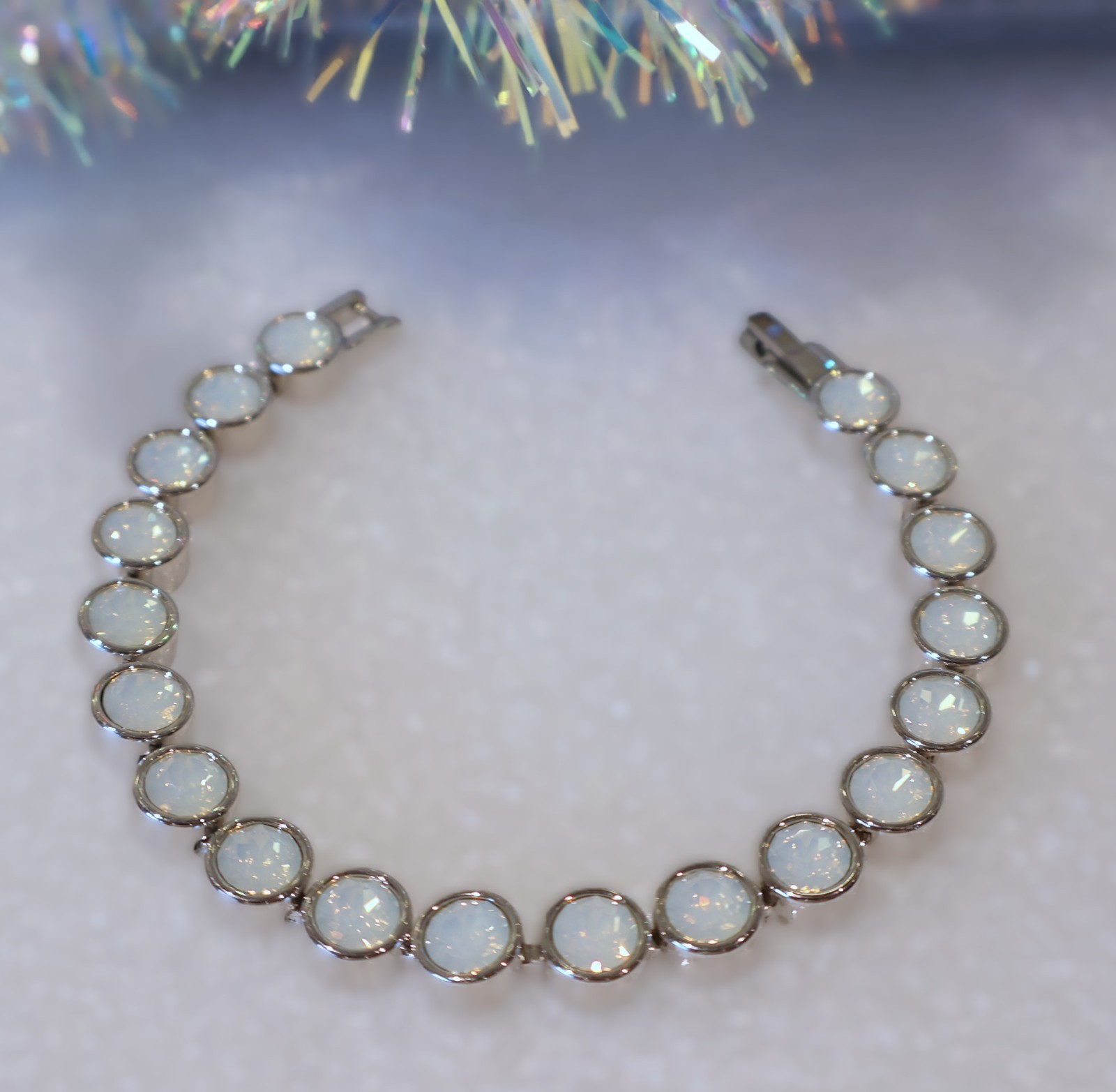 Touchstone Swarovski Crystal Ice Bracelet Grey Opal Rhodium Plated 7.25″ B26