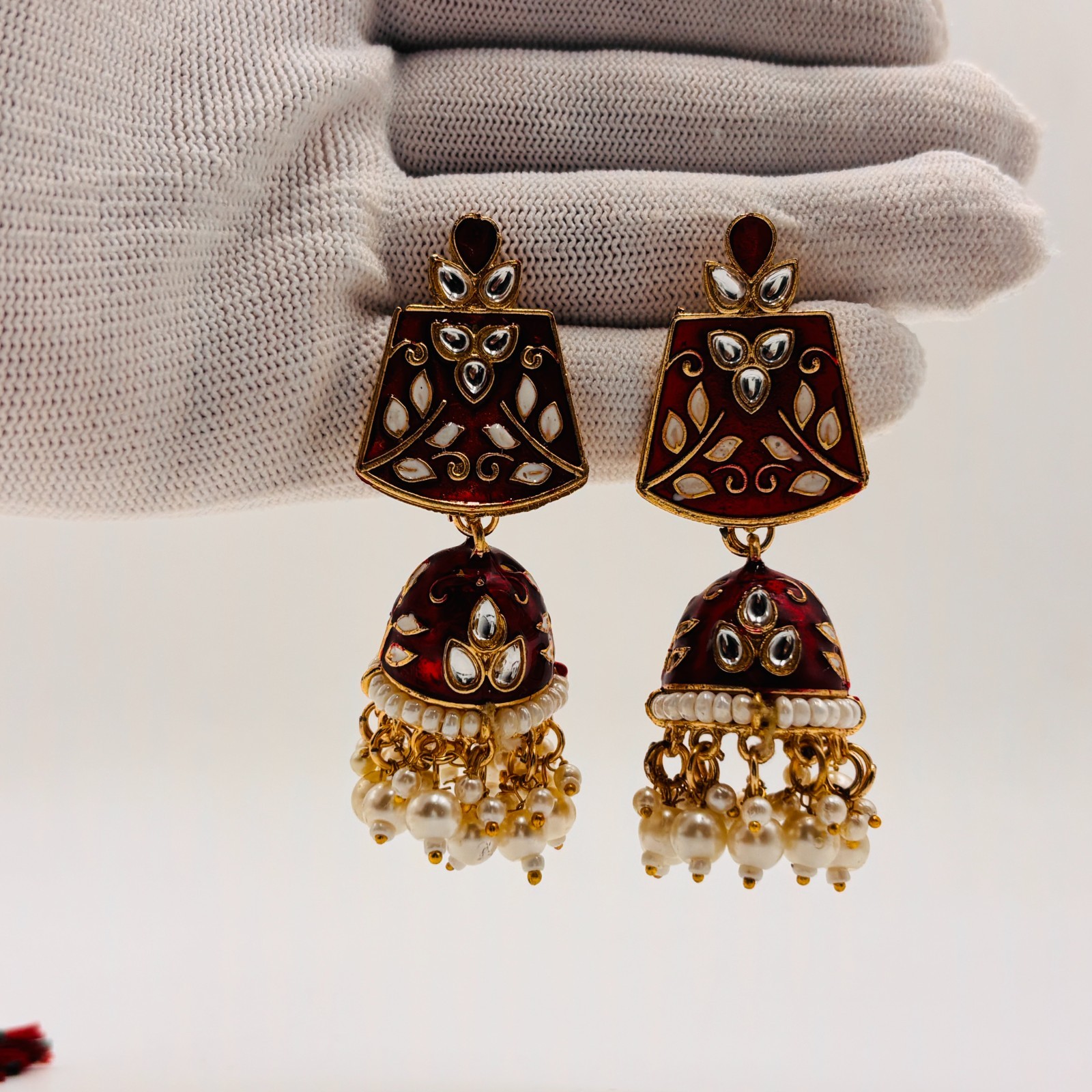 Kundan Pearl Necklace Set with Jhumka Earrings and Ring Indian Traditional Jewel