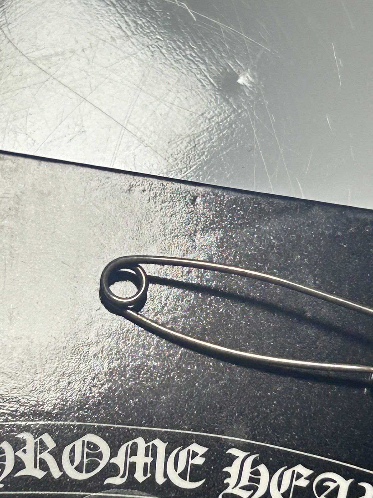 Authentic Chrome Hearts Small Safety Pin Earring + CH Cloth .925 Silver