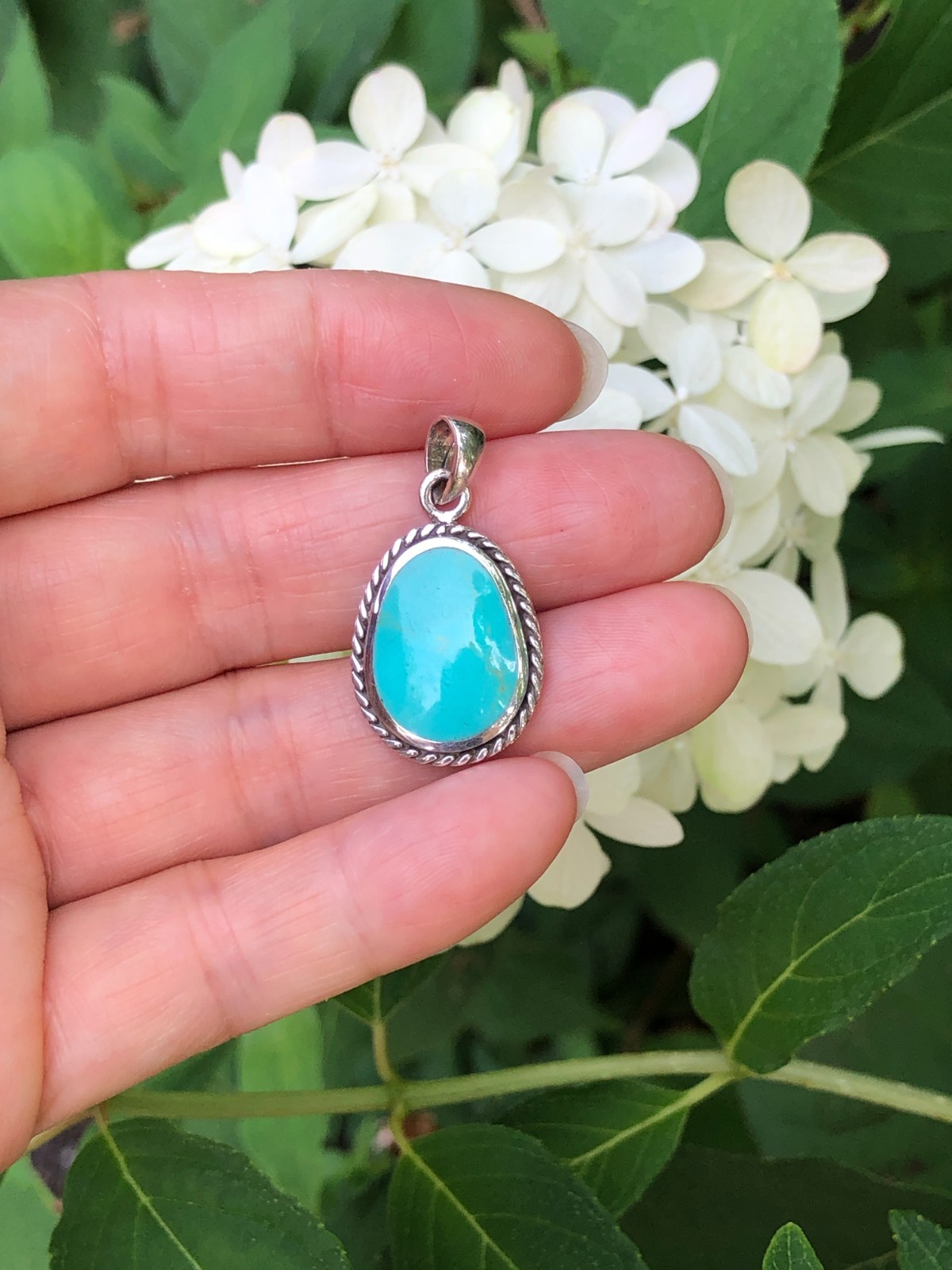 925 Sterling Silver Oblong Turquoise Twisted Rope Pendant Women 20mm(0.79″)/29mm