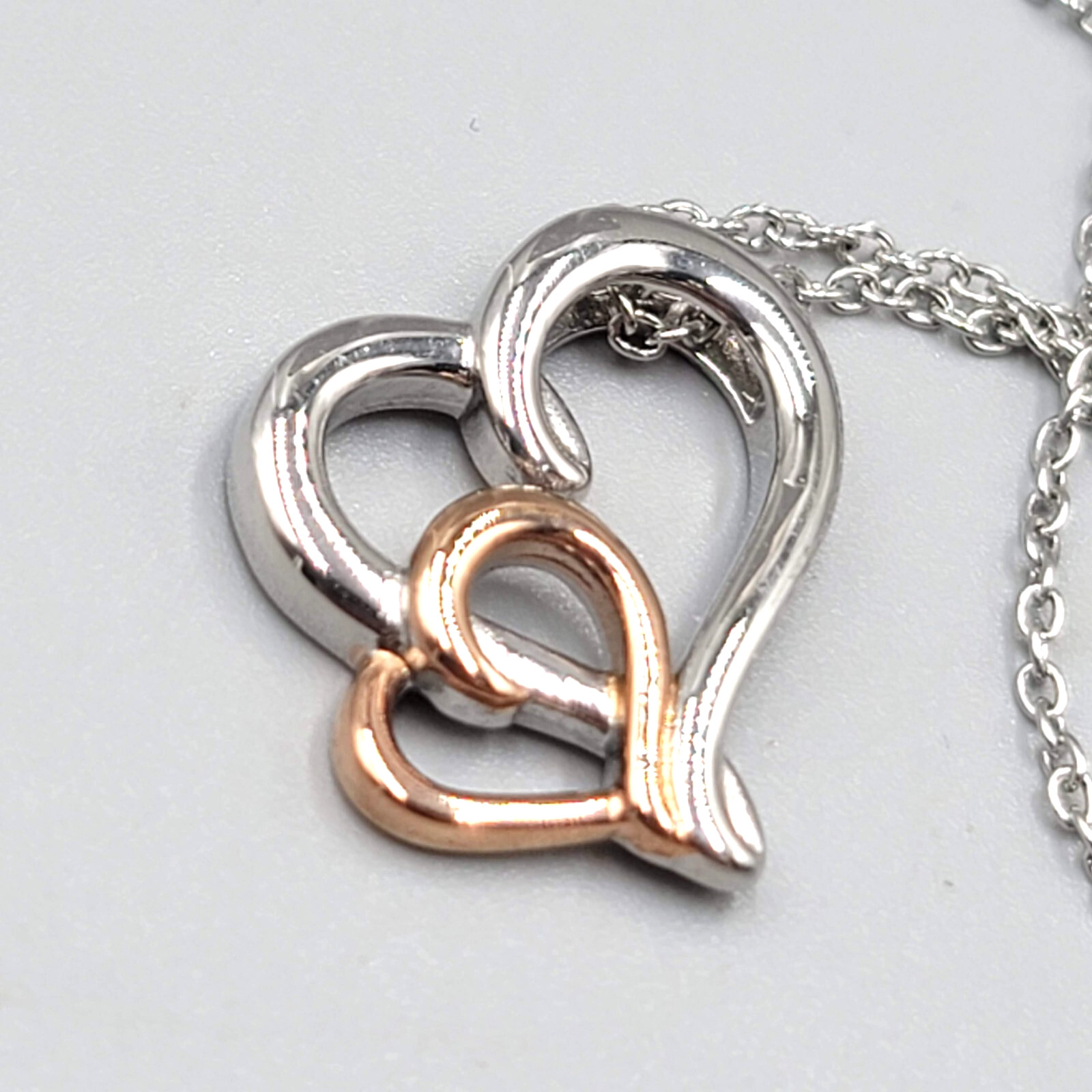 JCM Because I love you Necklace Double Heart Pendant Silver Plated 18″-20″